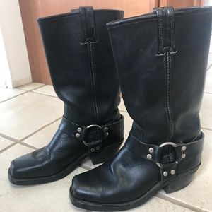 Frye 12R Harness Boots Black Leather Motorcycle